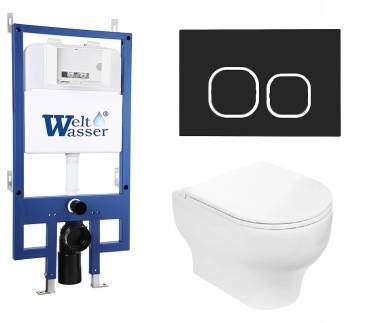 Унитаз с инсталляцией WeltWasser BAMBERG 545+ERLENBACH 004 GL-WT+BAMBERG BL белый/кнопка черная, безободковый, с крышкой микролифт