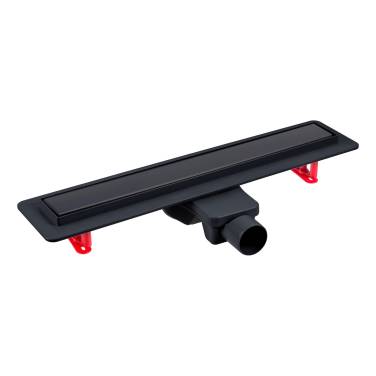 BERGES водосток напольный Optim Line Black 500, решетка нержавеющая сталь, матовый черный, S-сифон D50 H60 горизонтальный