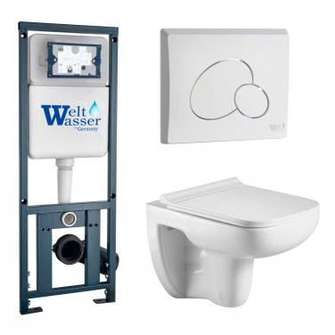 Комплект Weltwasser 10000010728 подвесной унитаз Kehlbach 004 GL-WT + инсталляция Marberg 410 + кнопка MAR 410 RD GL-WT