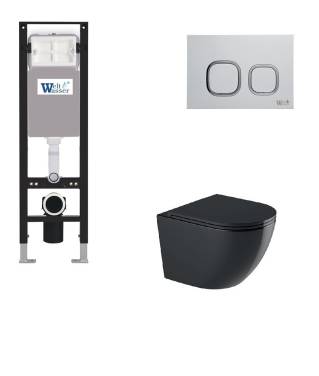 Унитаз с инсталляцией WeltWasser AMBERG 350 + MERZBACH 043 GL-BL + AMBERG RD-WT черный/кнопка белая-хром