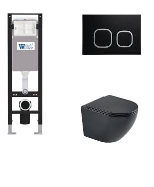 Унитаз с инсталляцией WeltWasser AMBERG 350 + HEIMBACH 043 MT-BL + AMBERG RD-BL черный матовый/кнопка черный-хром