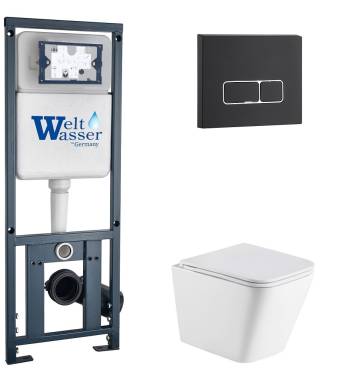 Унитаз с инсталляцией WeltWasser MARBERG 410 + GELBACH 043 MT-WT + MAR 410 SE MT-BL белый матовый/кнопка черная