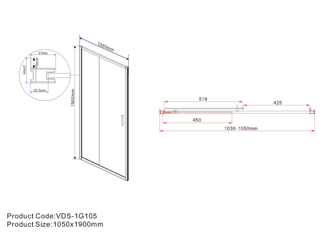 Vincea Garda VDS-1G105CL, 1050, хром, стекло прозрачное