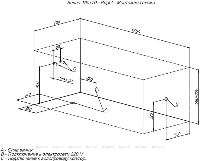 Aquanet BRIGHT 165*70 (229217)
