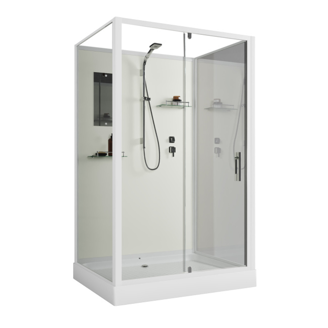 Niagara Standart ST100/80/15Q/BK (100х80х200) прямоугольник,поддон 15см,распашная,проф.белый,без крыши,3 места