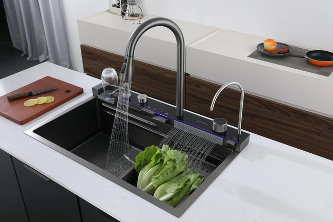 Ceruttispa GLORIA II nano black (серая) кухонная, многофункциональная, из нержавеющей стали, (750х460х230)