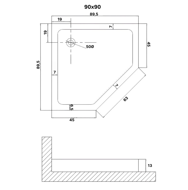 Niagara NG-P9090-14D (90х90х13) трапеция,1 место