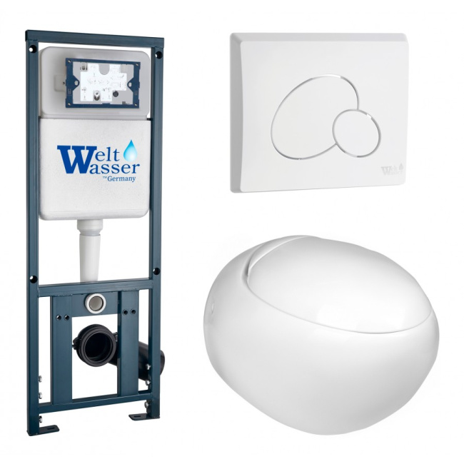 Комплект Weltwasser 10000010720 подвесной унитаз Jeckenbach 004 GL-WT + инсталляция Marberg 410 + кнопка MAR 410 RD GL-WT