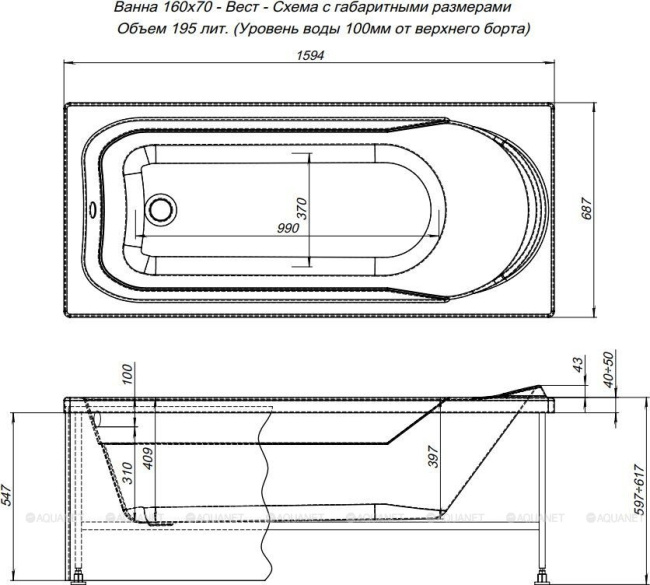Aquanet WEST 160*70 (204054)