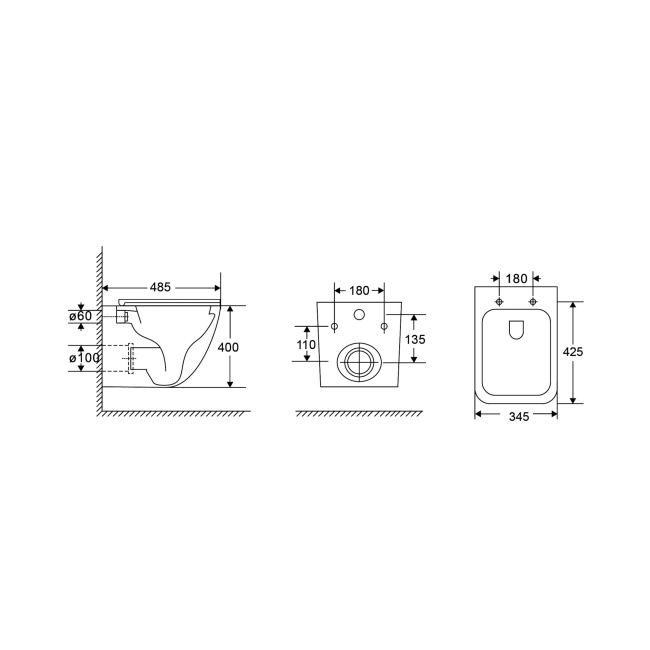 Grossman GR-4497SQC (485*345*400) подвесной, безободковый, СМЫВ ТОРНАДО БЕСШУМНЫЙ,закрытое дно,1 место