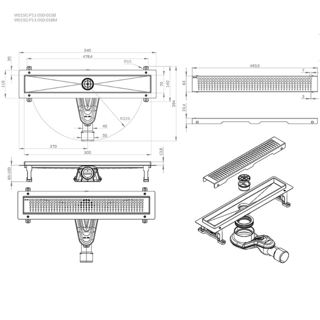 Am.Pm MasterFlow 50 W01SC-P11-050-01BM с Черной матовой решеткой Cut Gradient