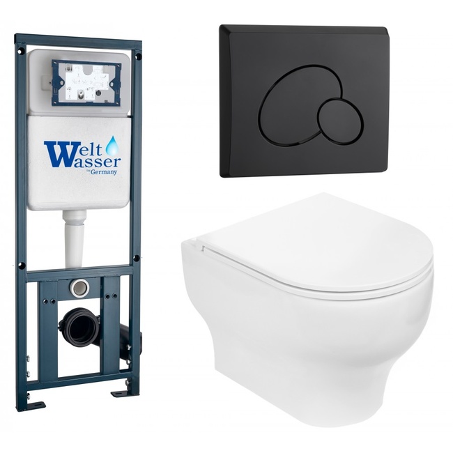 Комплект Weltwasser 10000010375 подвесной унитаз Erlenbach 004 GL-WT + инсталляция Marberg 410 + кнопка MAR 410 RD MT-BL