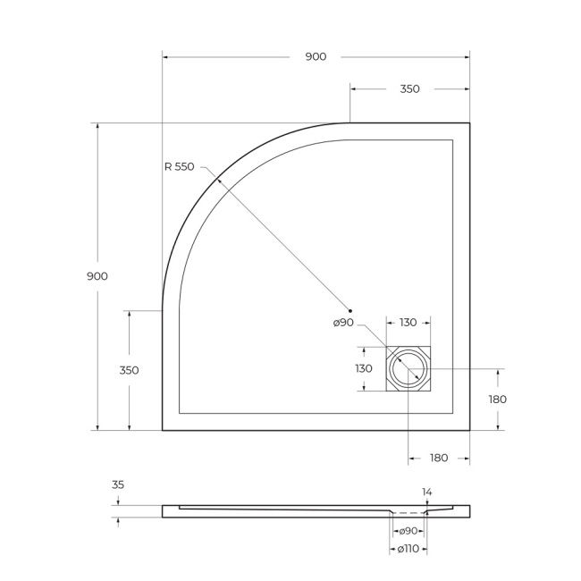 BelBagno UNO TRAY-MR-UNO-R-90-550-35-NERO-NO