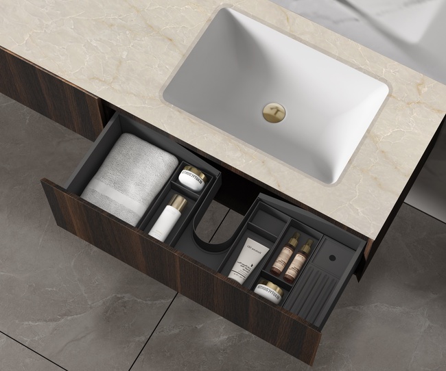 Vincea Luxe 1400 подвесная, 2 выкатных ящика soft close, натуральный орех