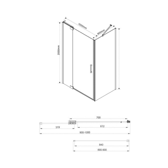 Vincea Extra VSR-1E901090CL, 900/1000x900, хром, стекло прозрачное без поддона