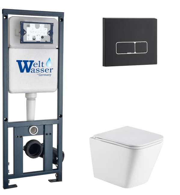 Унитаз с инсталляцией WeltWasser MARBERG 410 + GELBACH 043 MT-WT + MAR 410 SE MT-BL белый матовый/кнопка черная