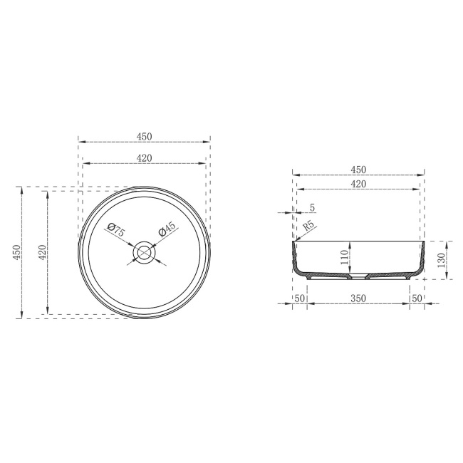 Vincea VBS-6T16B, 450*450*130, накладная, цвет черный