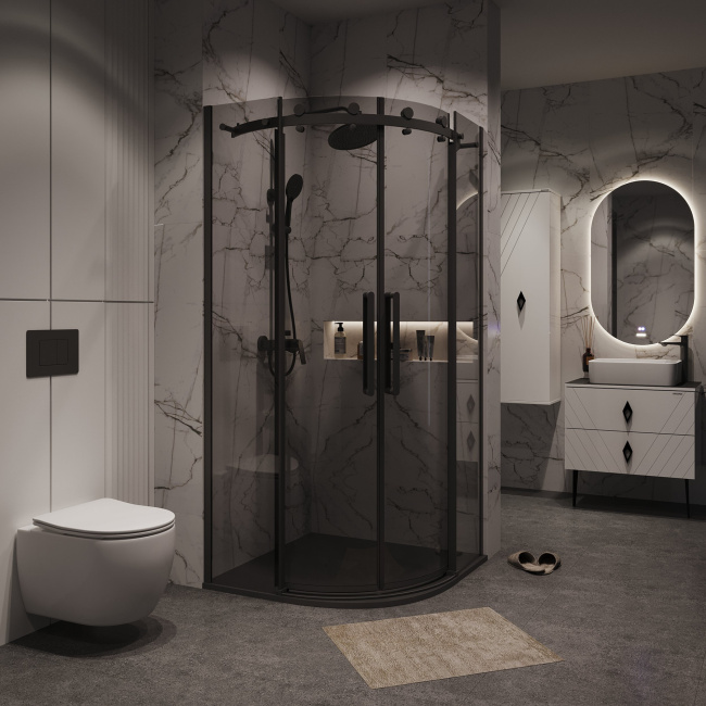 Grossman 301.K33.04.1010.21.10 Classic (100*100*195) полукруг,раздвижн,черн.мат,стекло тониров без поддона