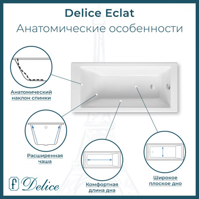 Delice Eclat 170х70 (в комплекте ванна с ручками хром, без ножек и слива-перелива)